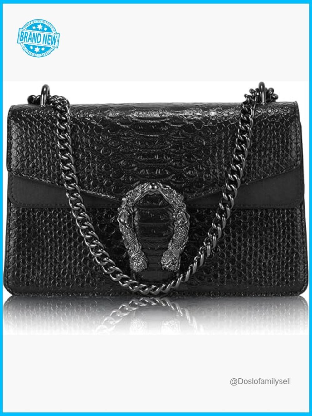 Faux Leather Snake Print Crossbody Satchel Purse Flap Magnetic Closure Chain